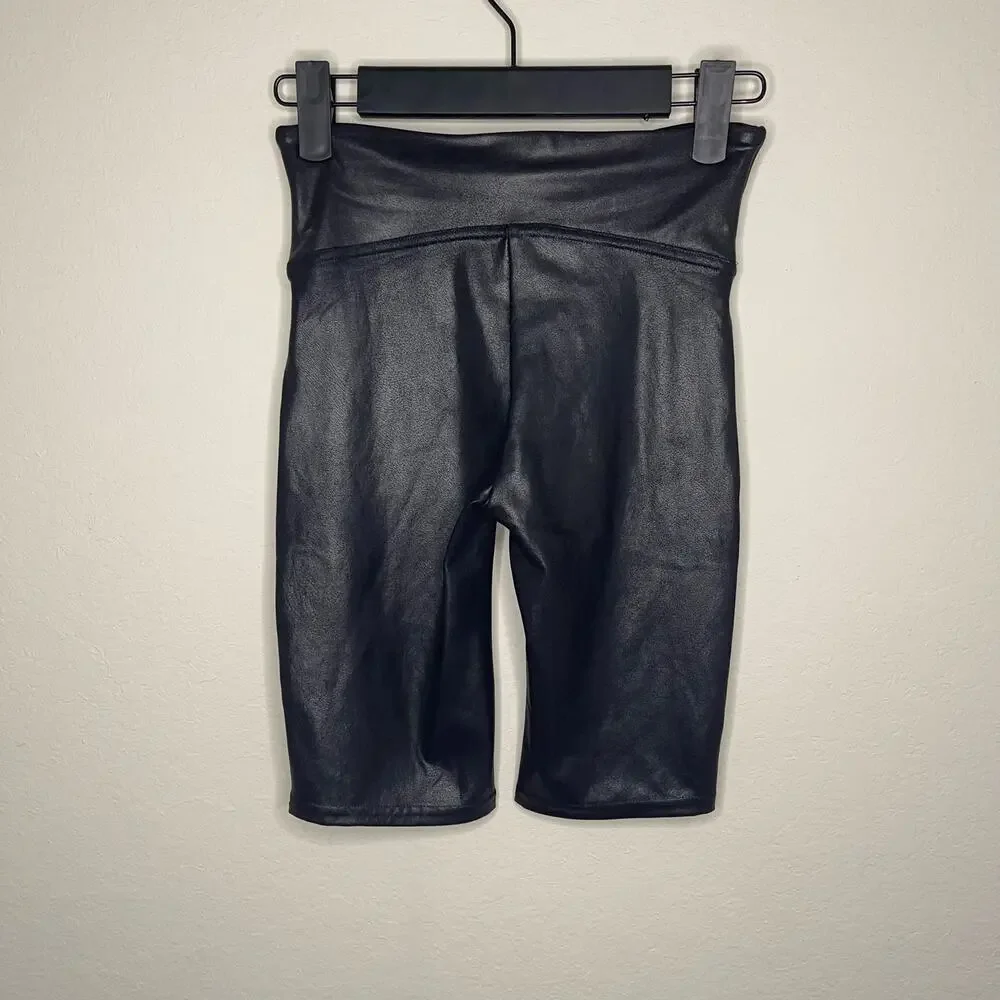 NEW SPANX Faux Leather Moto Bike Shorts in Very Black NWT - Size XS